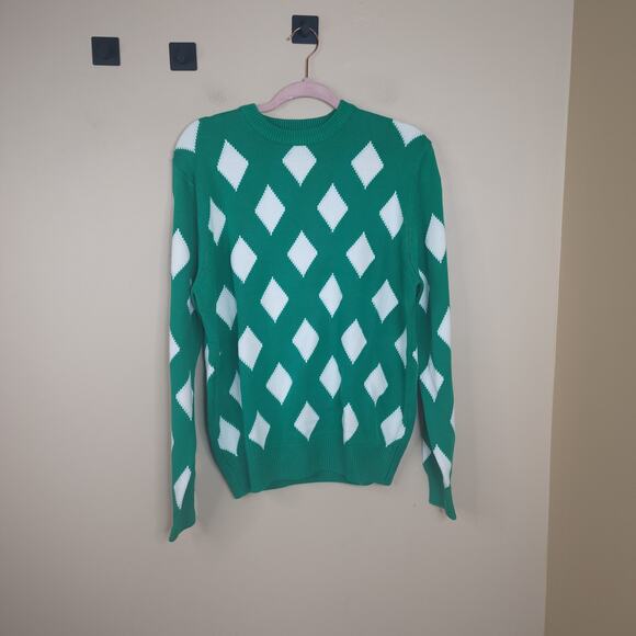 Bogey Boys Green White Diamond Knit Golf Sweater Men’s S - Picture 1 of 8
